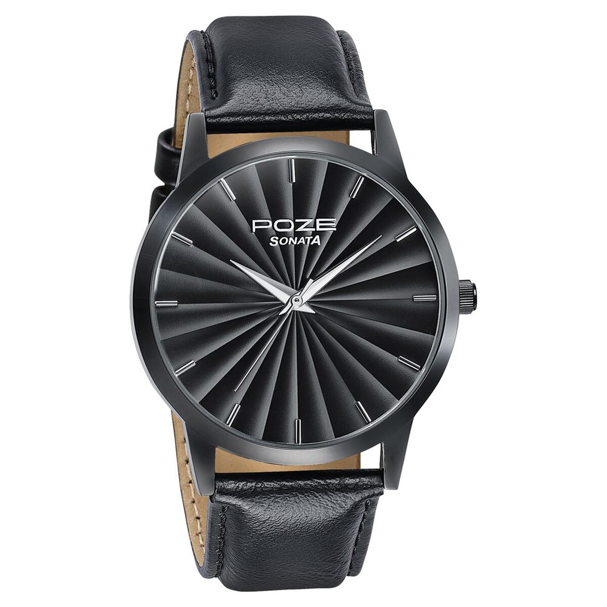 Sonata Poze Quartz Analog Black Dial Leather Strap Watch For Men 3