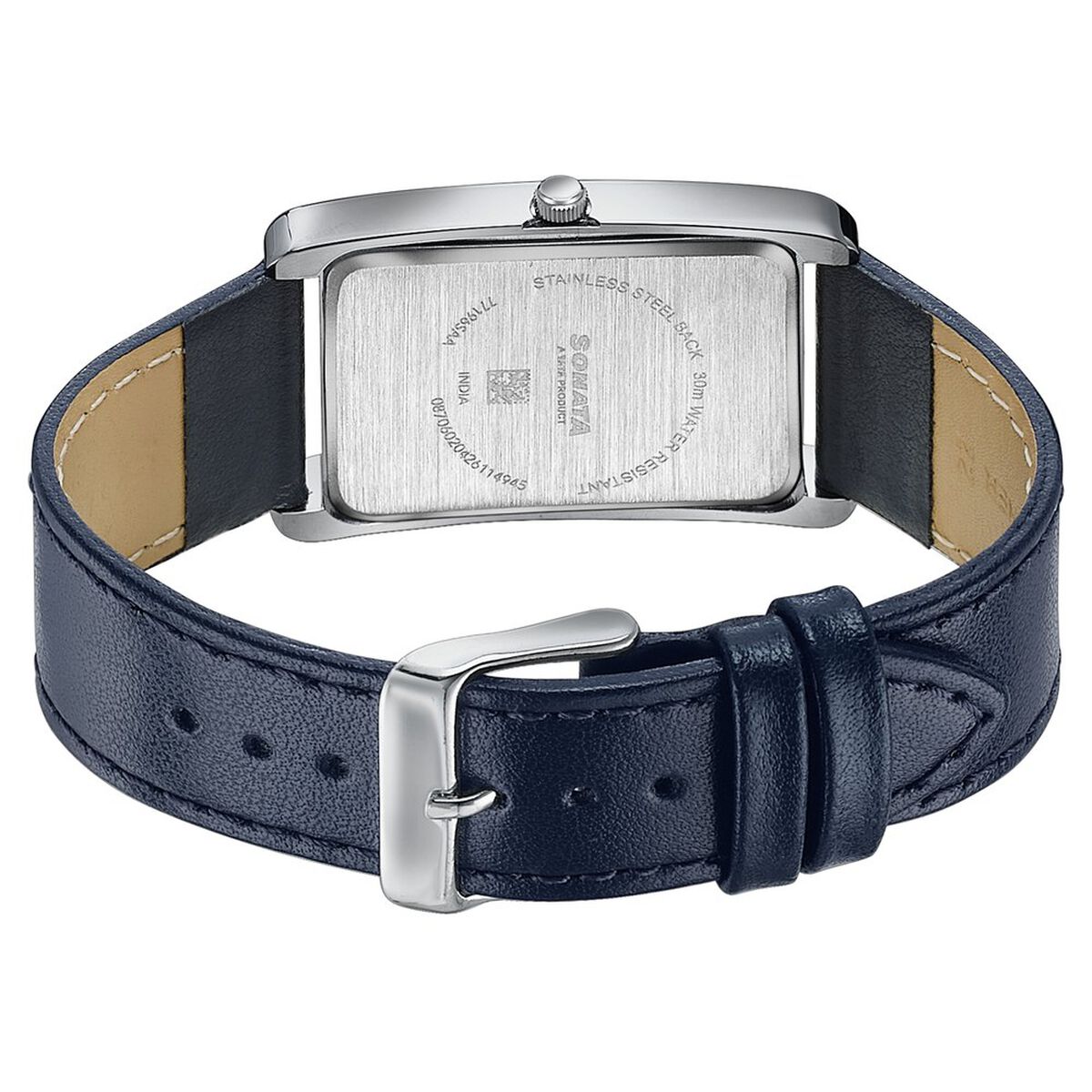 Sonata Ascent Blue Rectangular Watch with Blue Leather Strap 5