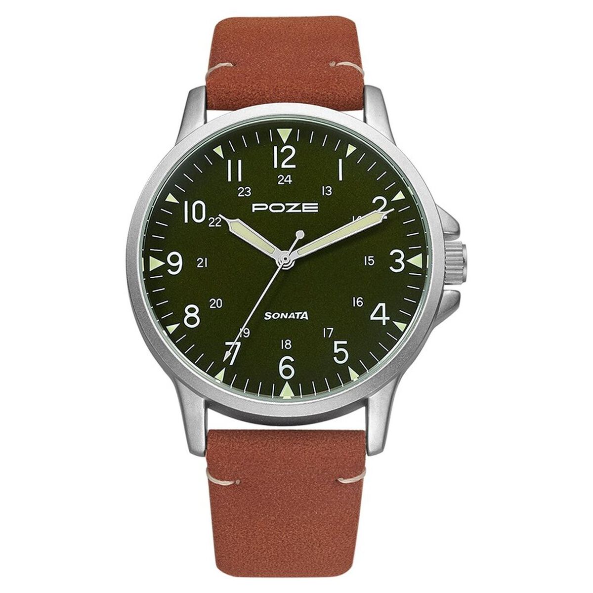 Poze by Sonata Quartz Analog Green Dial PU Leather Strap Watch for Men 1