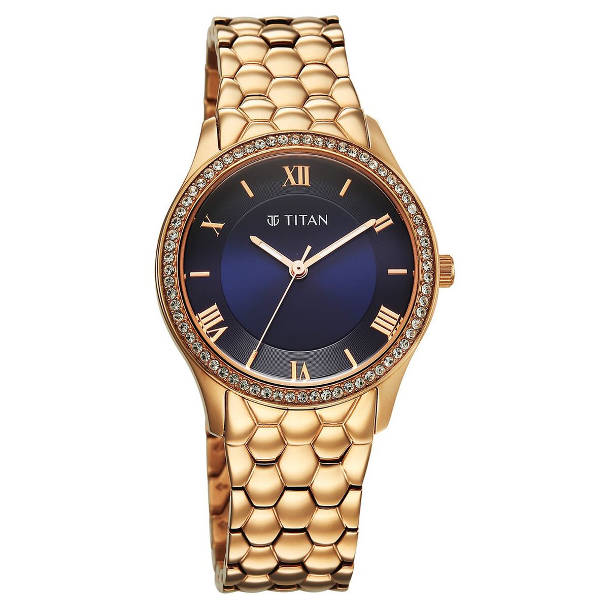 Titan Purple Glamour Quartz Analog Blue Dial Rose Gold Stainless Steel Strap Watch For Women 2