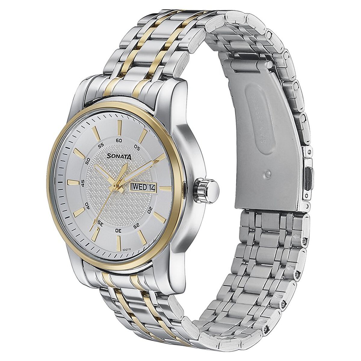 Sonata Quartz Analog with Day and Date White Dial Two Toned Stainless Steel Strap Watch For Men 4