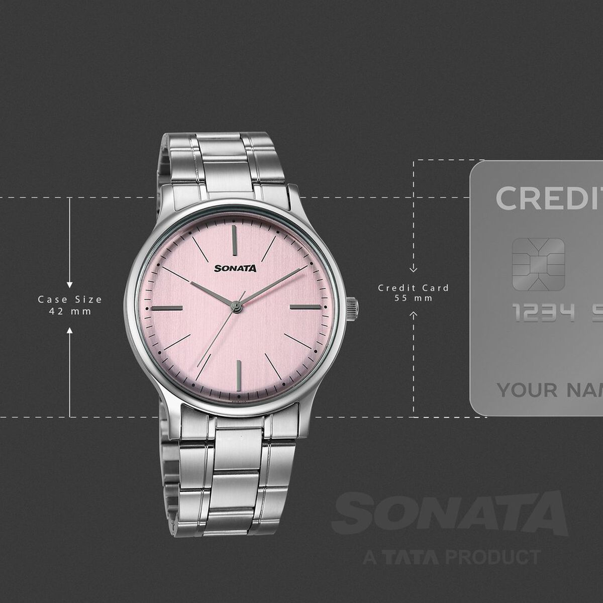 Sonata Aspire Quartz Analog Pink Dial Stainless Steel Strap Watch For Men 4