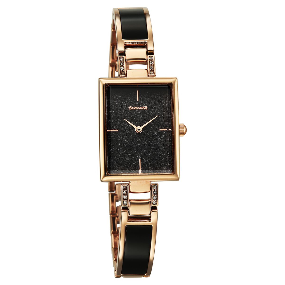 Sonata Aura Quartz Analog Black Dial Two Toned Stainless Steel Strap Watch For Women 1
