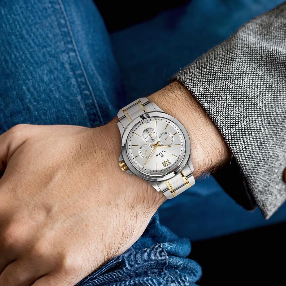 Titan Workwear Silver Dial Quartz Multifunction Stainless Steel Strap watch for Men 5