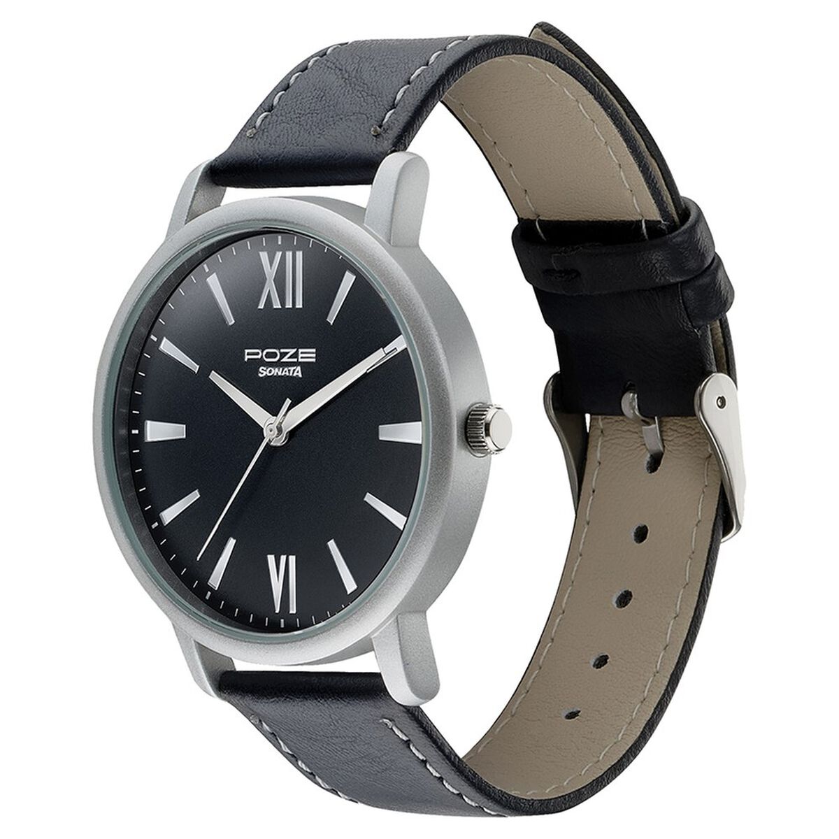 Sonata Poze Quartz Analog Black Dial Leather Strap Watch for Men 4