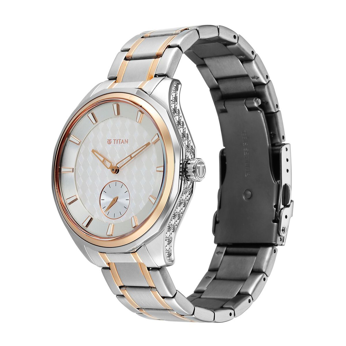 Titan Regalia Opulent Offset Second Hand White Dial Rose Gold Bimetal Strap Watch For Men 5