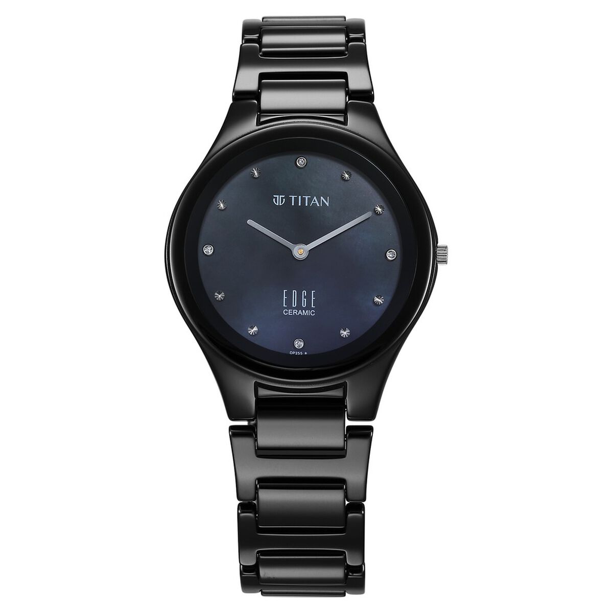 Titan Edge Ceramic Quartz in Glossy Black with Diamonds and Rich Mother of Pearl Dial Watch for Women 1