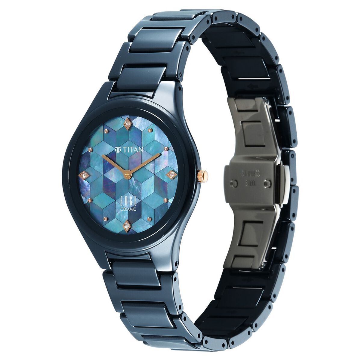 Edge Tessel Quartz Analog Blue Dial Blue Ceramic Strap Watch For Women 3
