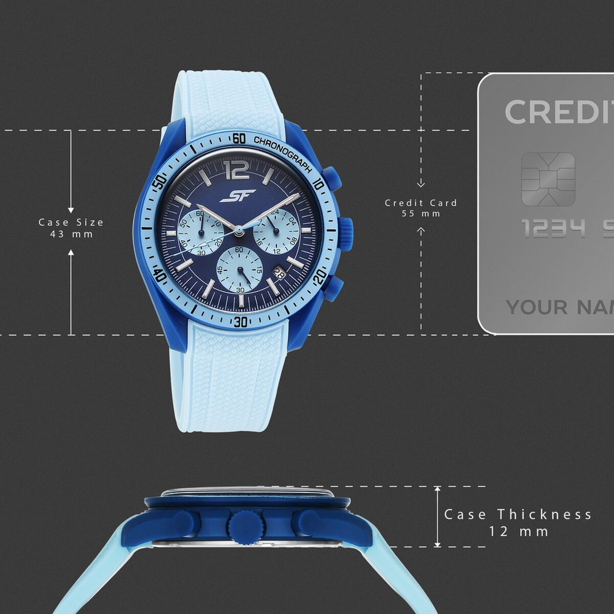 SF Genesis Bold Chronograph Watch for Men with Light Blue Strap 4