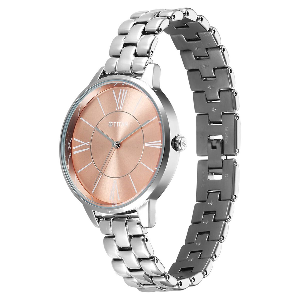 Titan Neo Quartz Analog Rose Gold Dial Silver Metal Strap Watch For Women 3
