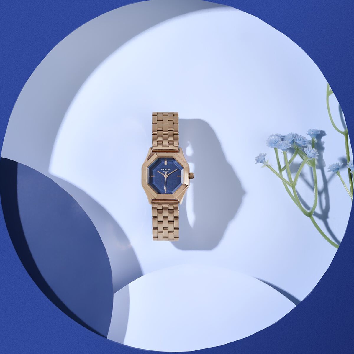 Poze By Sonata Quartz Analog Blue Dial Rose Gold Metal Strap Watch For Women 1
