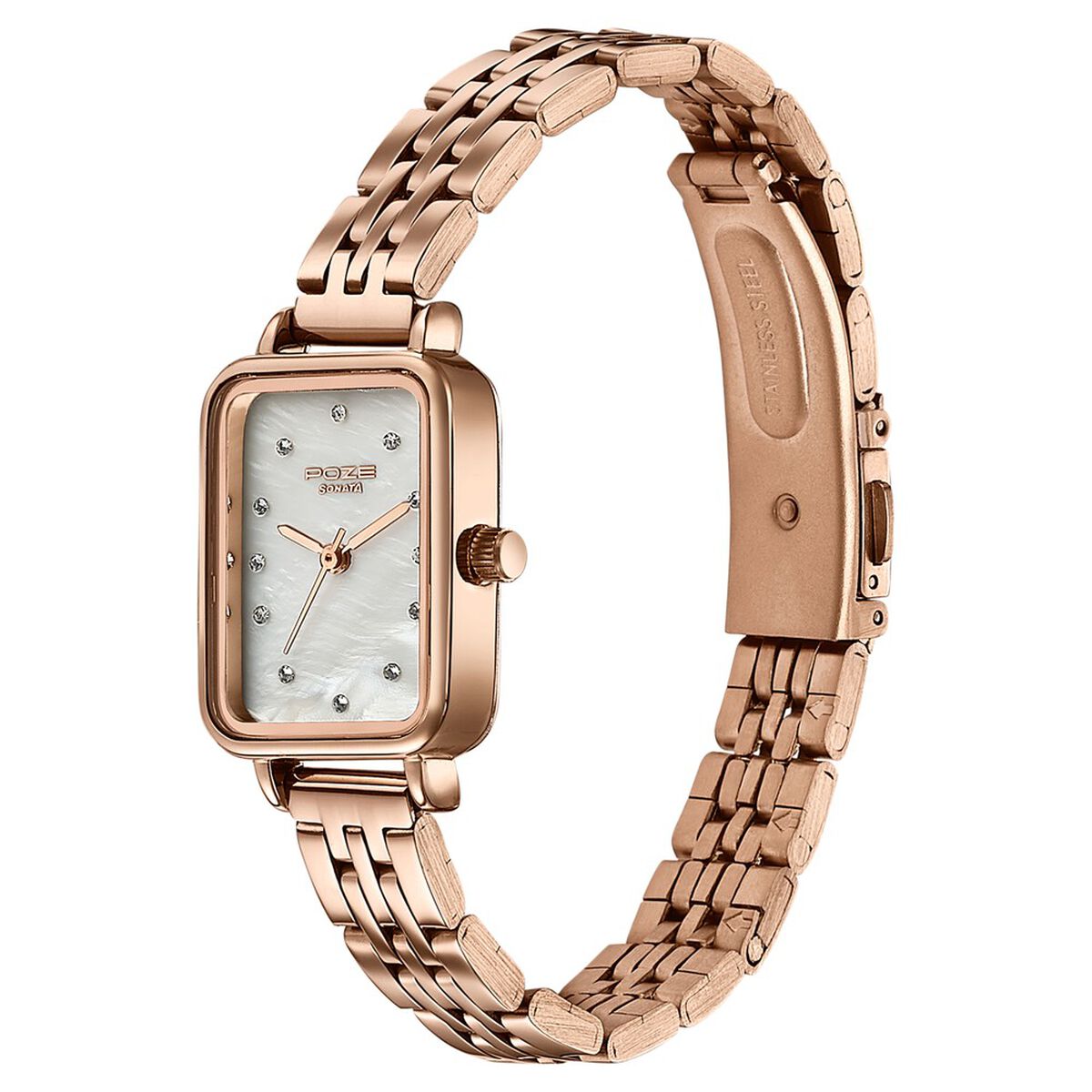 Sonata Poze Quartz Analog Mother of Pearl Dial Rose Gold Metal Strap Watch For Women 5