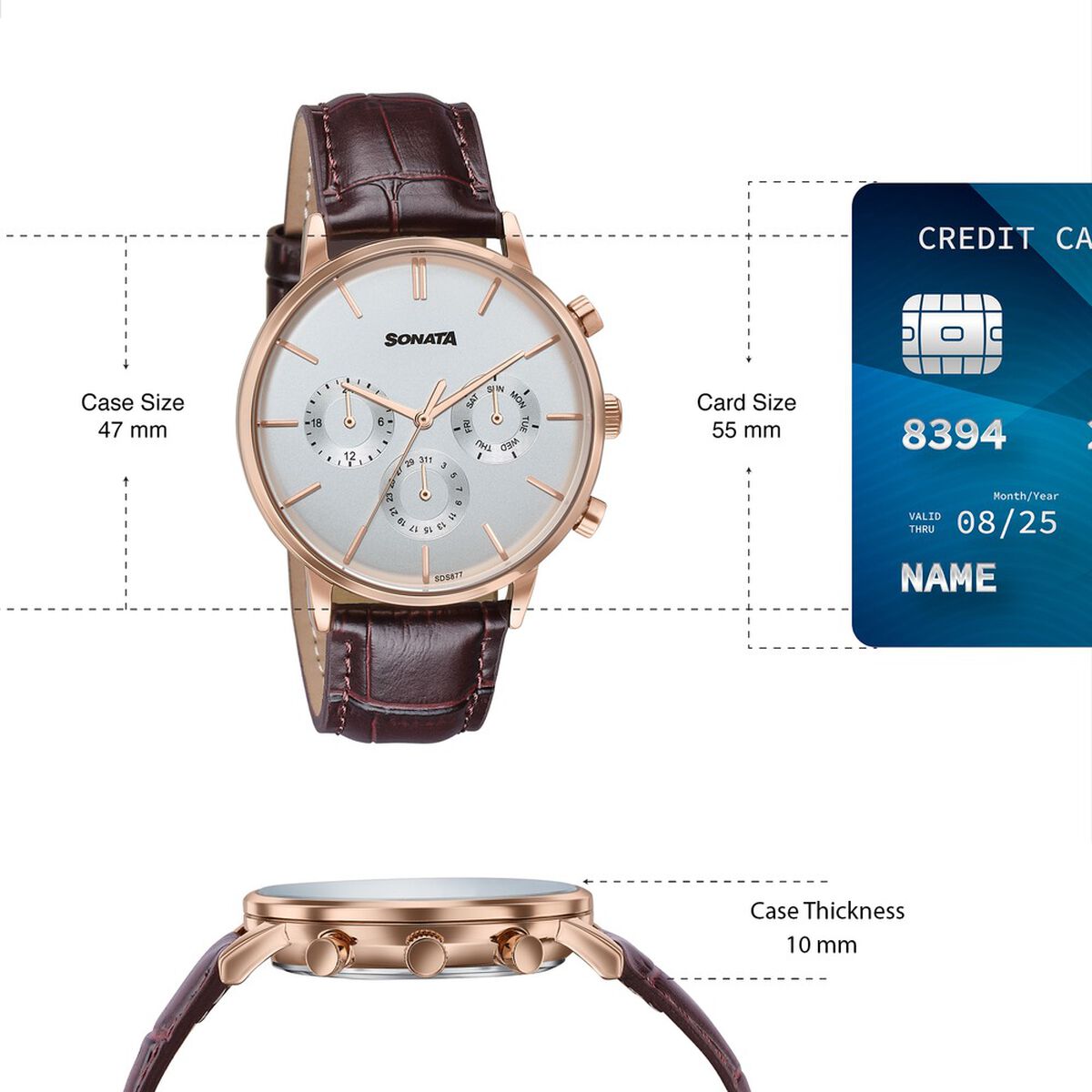 Sonata Festive Quartz Multifunction Silver Dial Brown Leather Strap Watch For Men 3