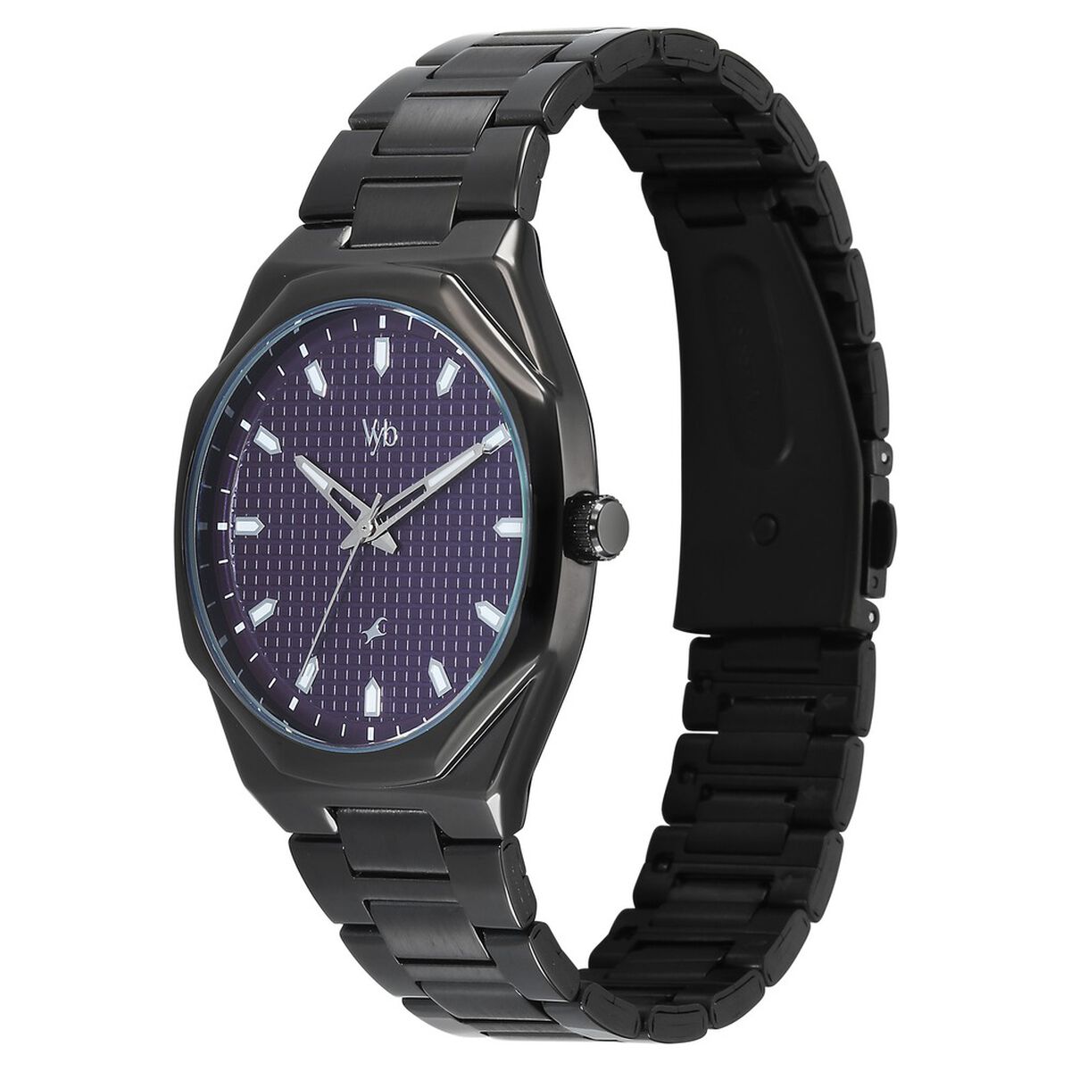 Vyb Nimbus By Fastrack Quartz Analog Purple Dial Black Metal Strap Watch For Guys 3