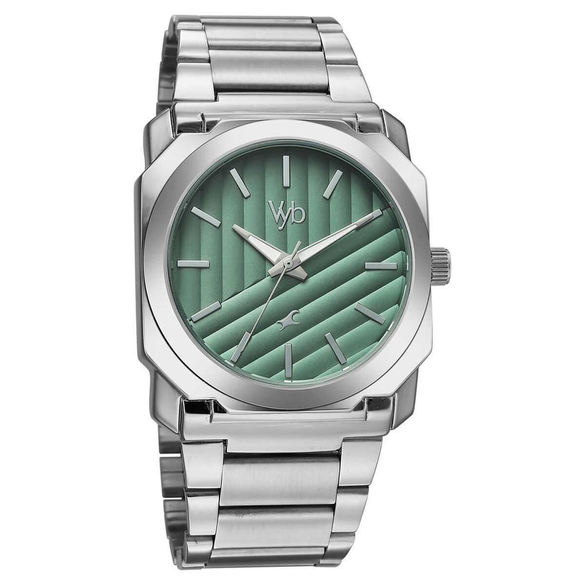 Vyb Challenger By Fastrack Quartz Analog Green Dial Silver Stainless Steel Strap Watch For Guys 2