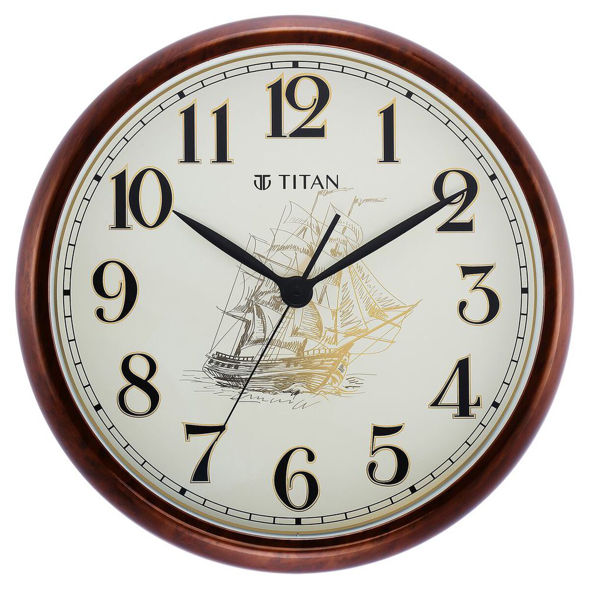 Titan Decorative Dark Brown Wood Finish Clock with Ship Design on Dial and Silent Sweep - 39.8 cm x 39.8 cm (Large) 2