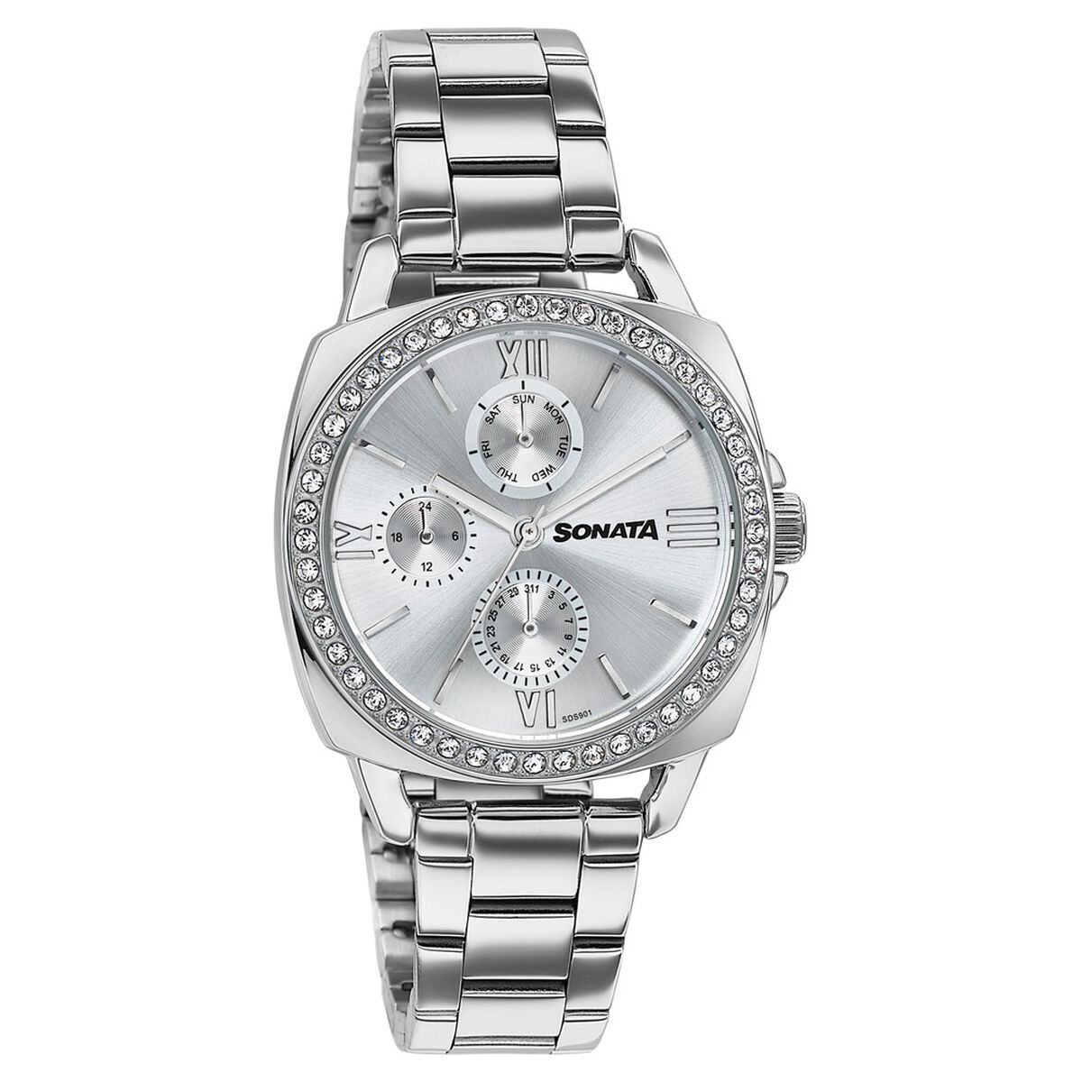 Sonata Festive Quartz Multifunction Silver Dial Silver Metal Strap Watch For Women 2
