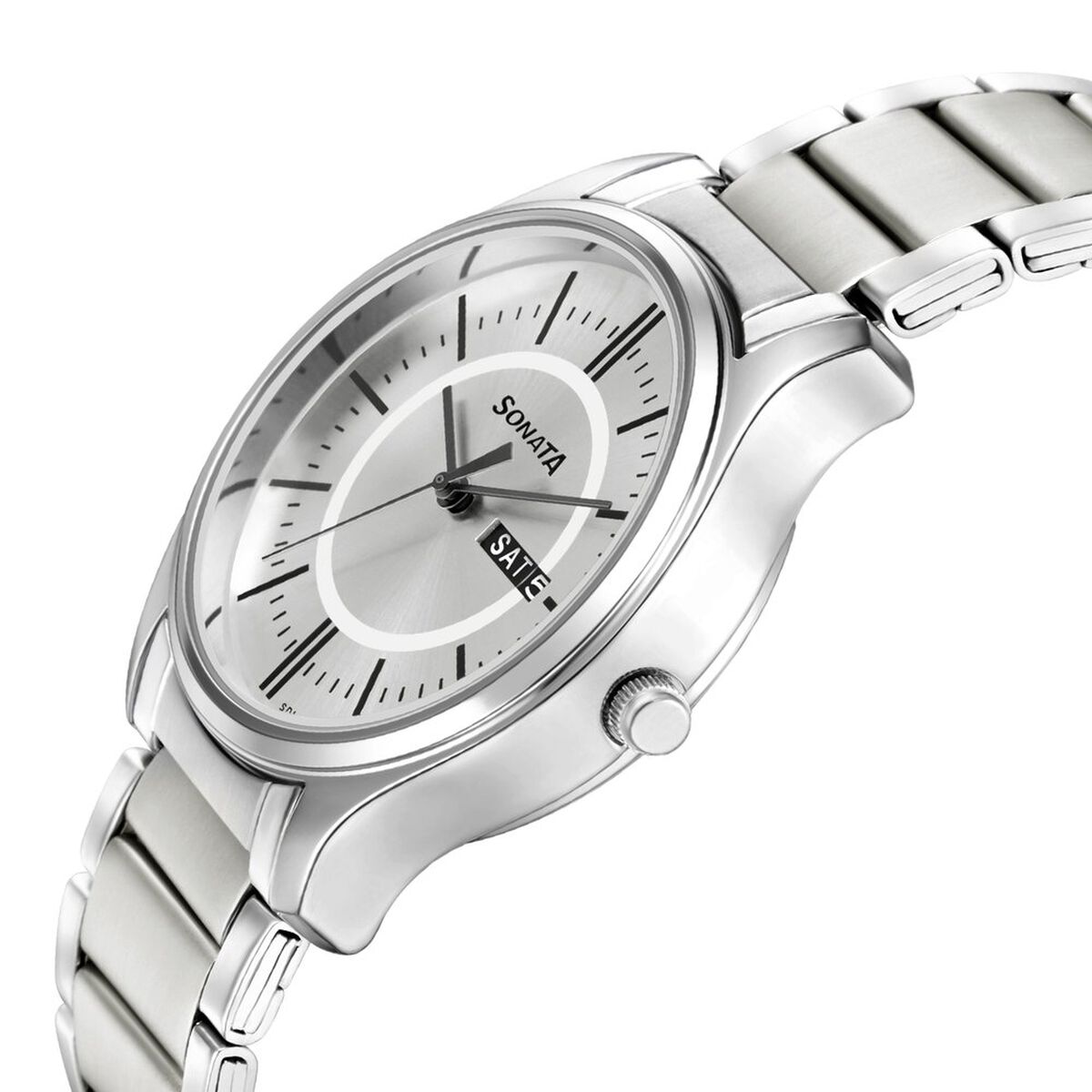 Sonata Quartz Analog with Day and Date Silver Dial Silver Stainless Steel Strap Watch For Men 3