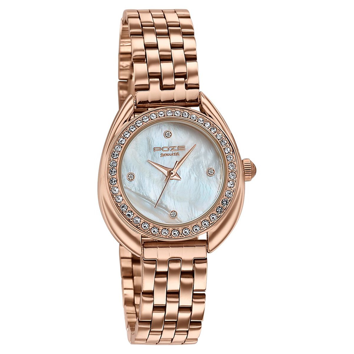 Poze By Sonata Quartz Analog Mother of Pearl Dial Rose Gold Metal Strap Watch For Women 3
