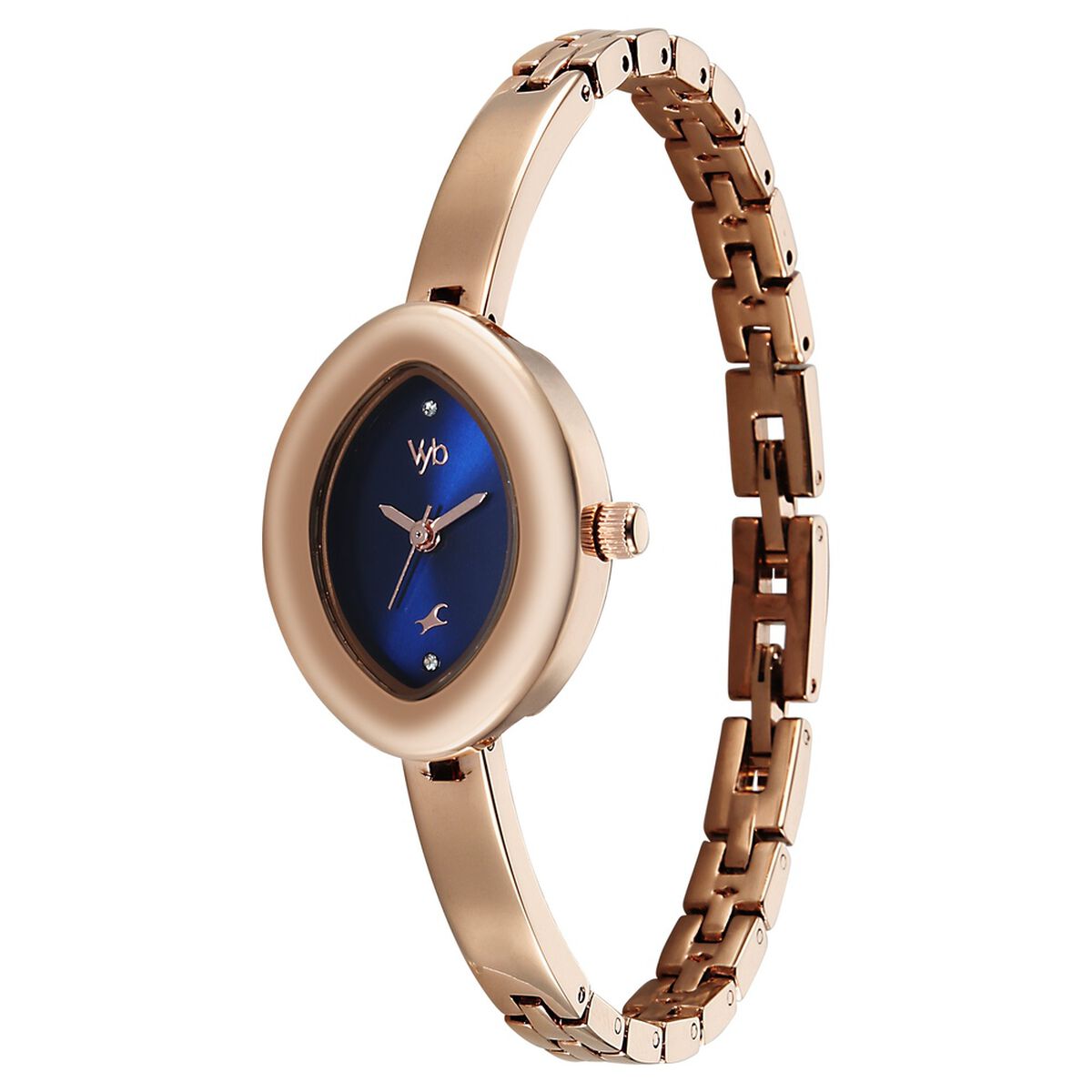 Vyb Luna By Fastrack Quartz Analog Blue Dial Rose Gold Metal Strap Watch For Girls 3