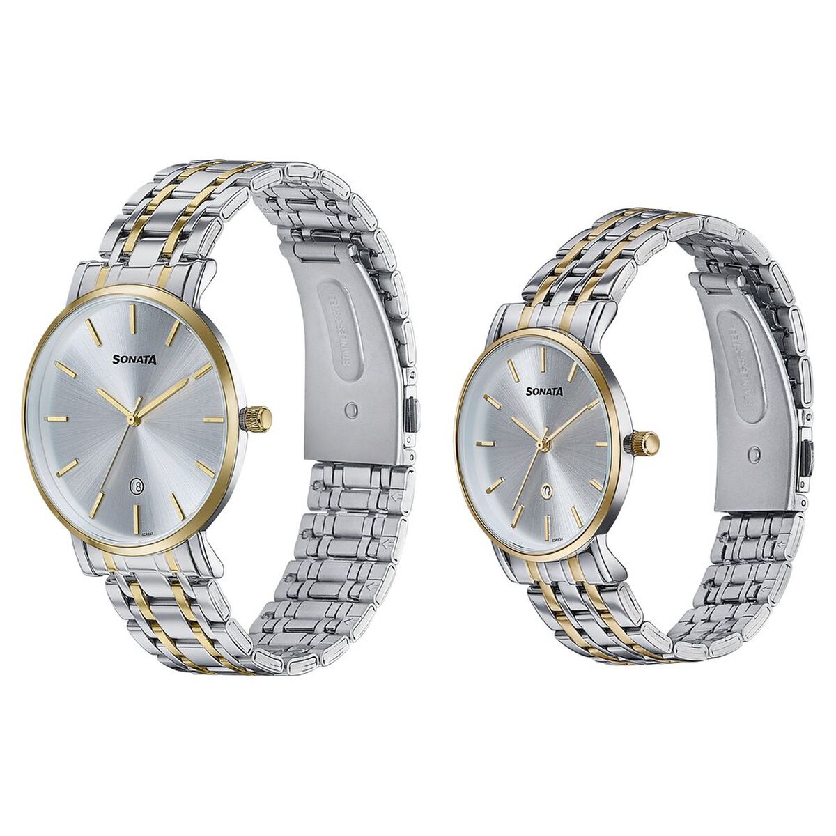 Sonata Wedding Edit Quartz Analog with Date Silver Dial Stainless Steel Strap Watch For Pair 4