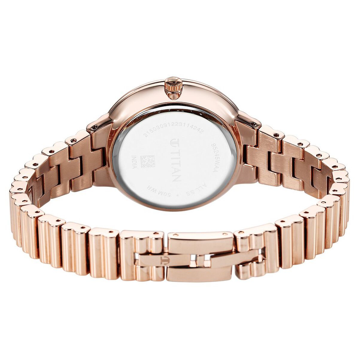 Titan Purple Aura Quartz Analog Silver Dial Rose Gold Stainless Steel Strap Watch For Women 5