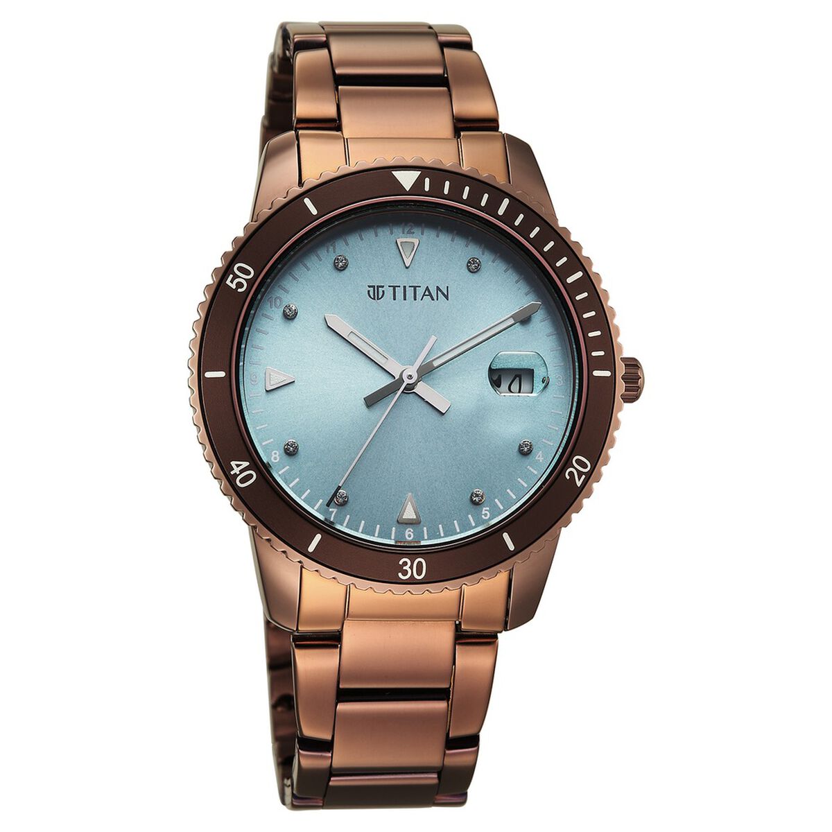 Titan Purple Sports Fashion Quartz Analog with Date Green Dial Rose Gold Stainless Steel Strap Watch For Women 2