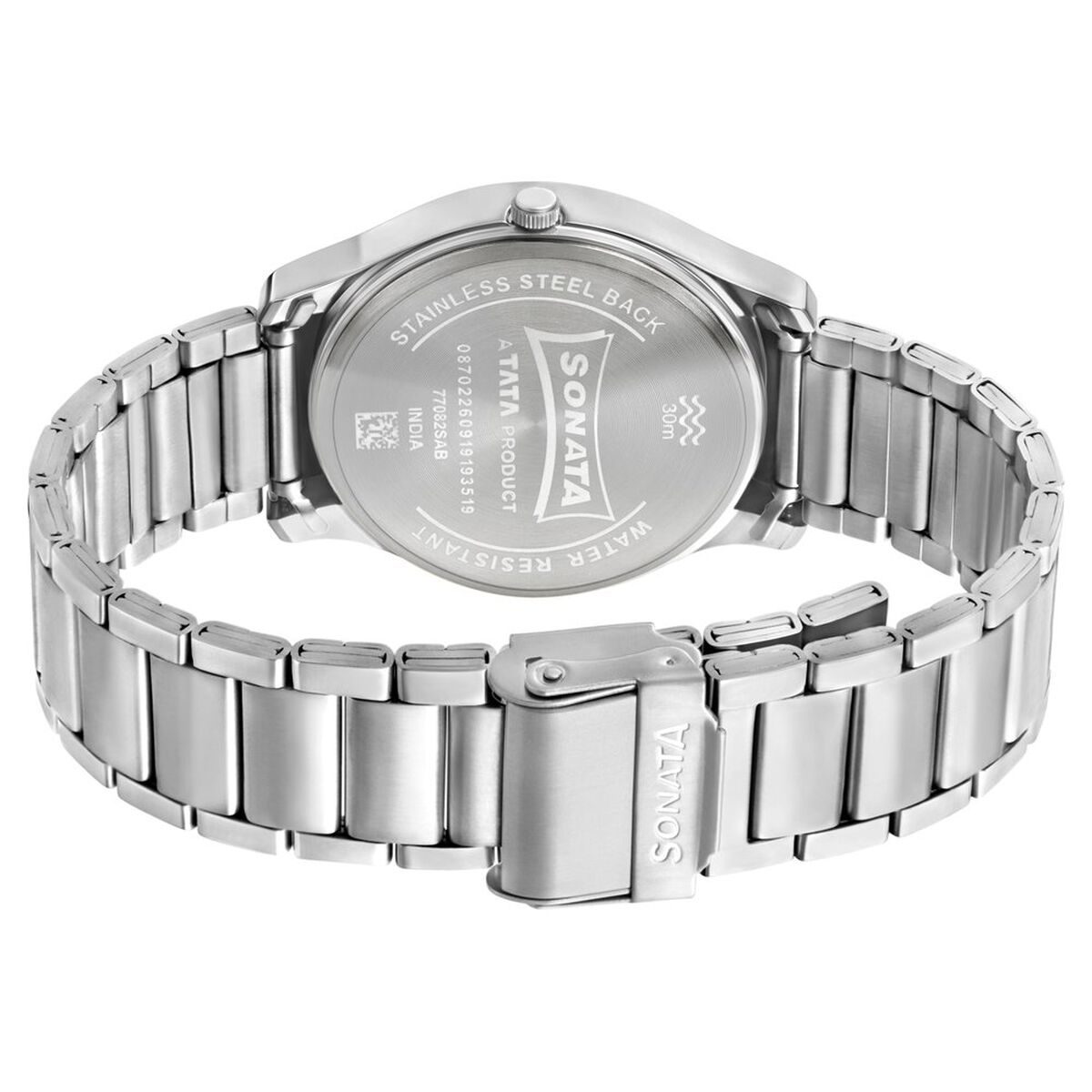 Sonata Quartz Analog with Day and Date Black Dial Stainless Steel Strap Watch for Men 4