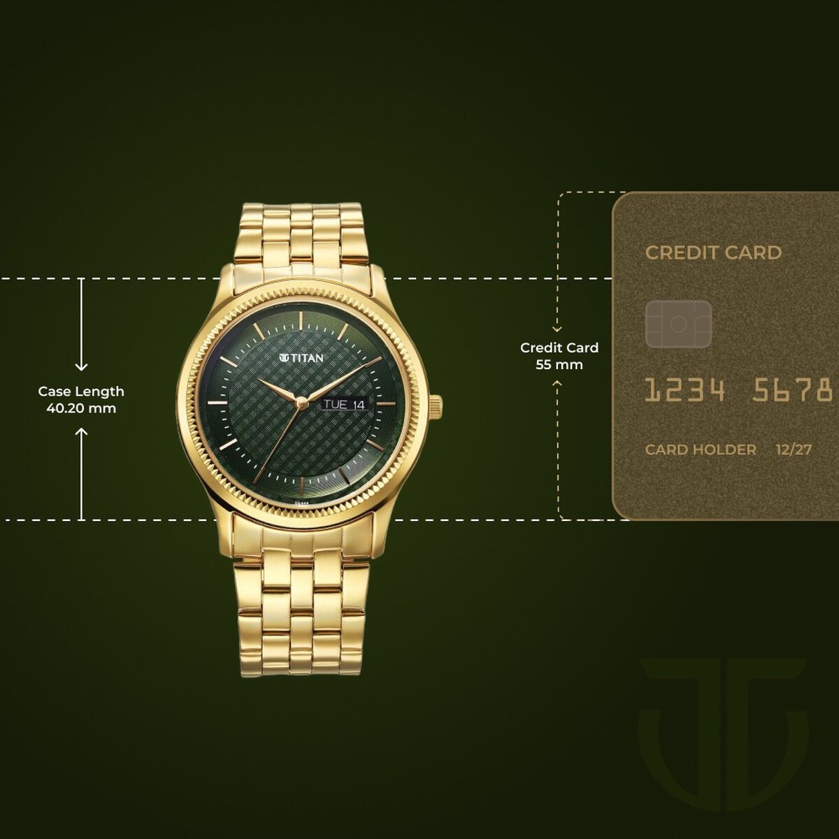 Titan Karishma Quartz Analog with Day and Date Green Dial Stainless Steel Strap Watch For Men 3