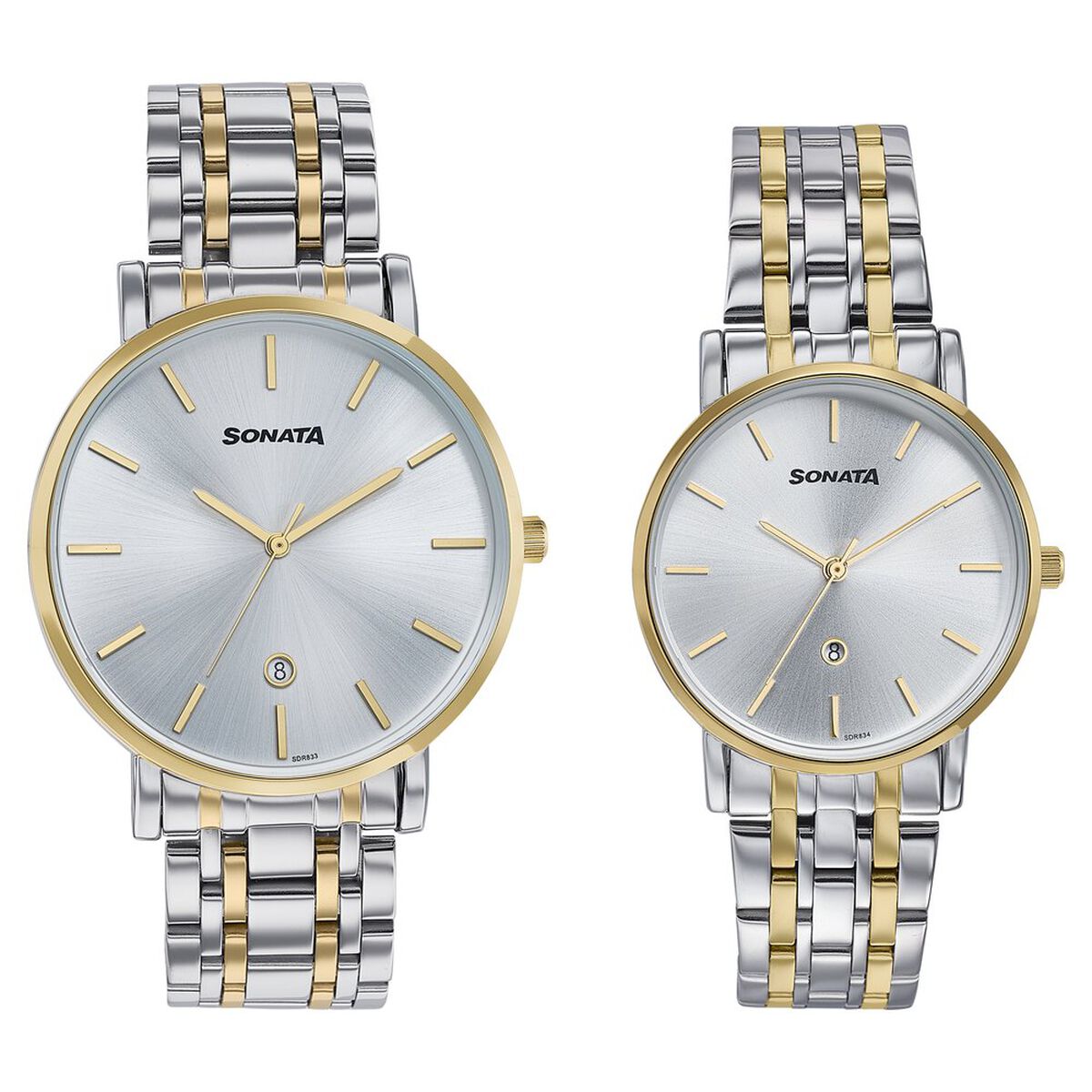 Sonata Wedding Edit Quartz Analog with Date Silver Dial Stainless Steel Strap Watch For Pair 1
