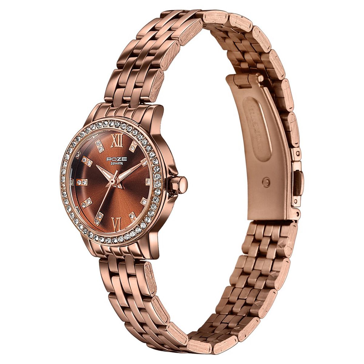 Sonata Poze Quartz Analog Brown Dial Brown Metal Strap Watch For Women 5