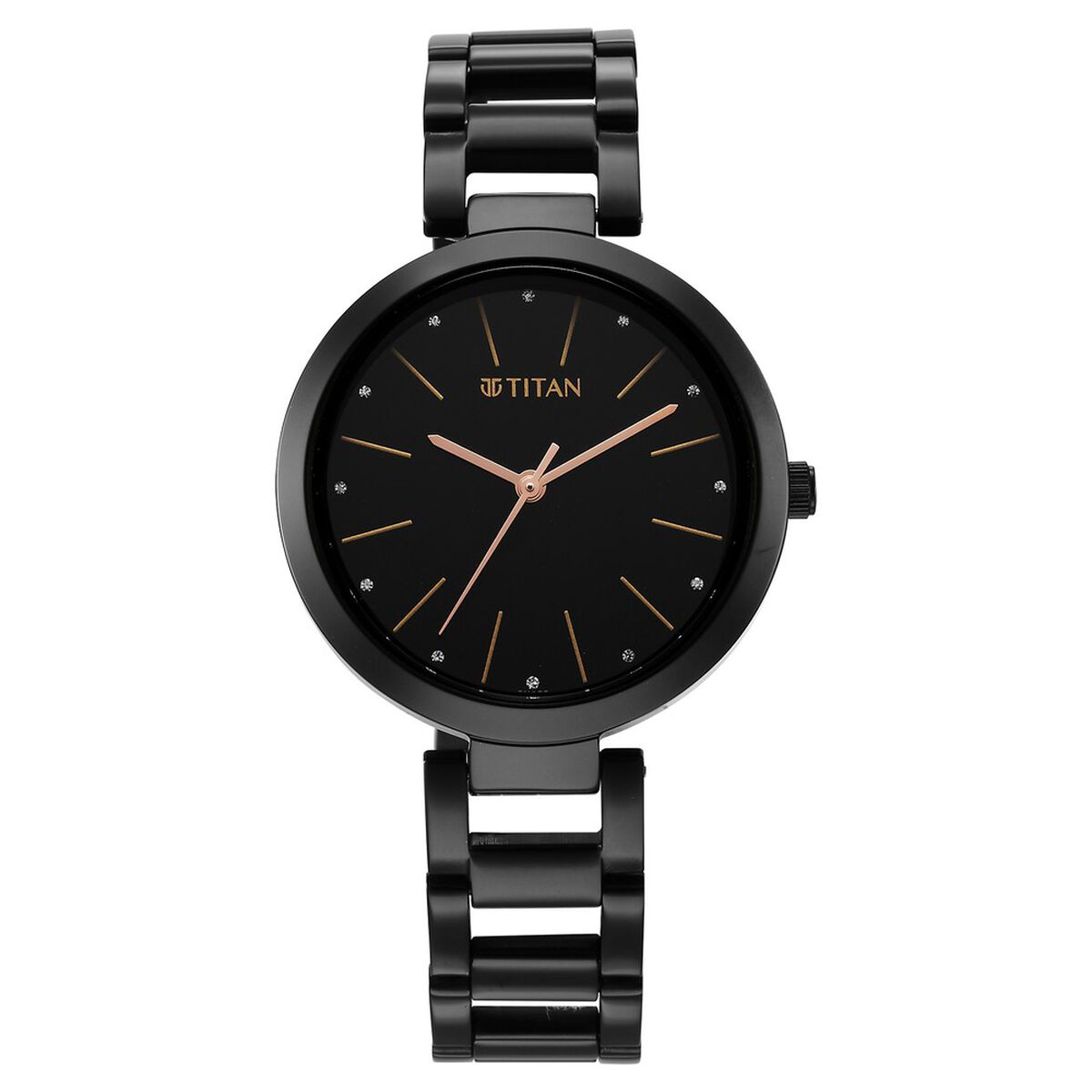Titan Purple Workwear Quartz Analog Black Dial Black Stainless Steel Strap Watch For Women 1