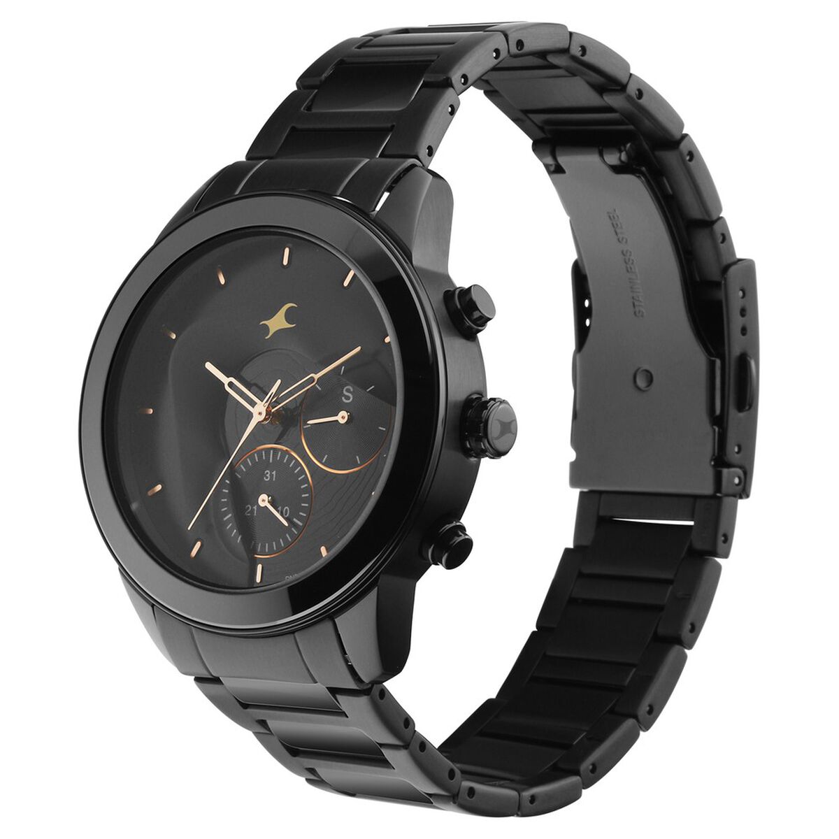Fastrack Cerame Quartz Multifunction Black Dial Steel & Ceramic Strap Watch for Guys 4
