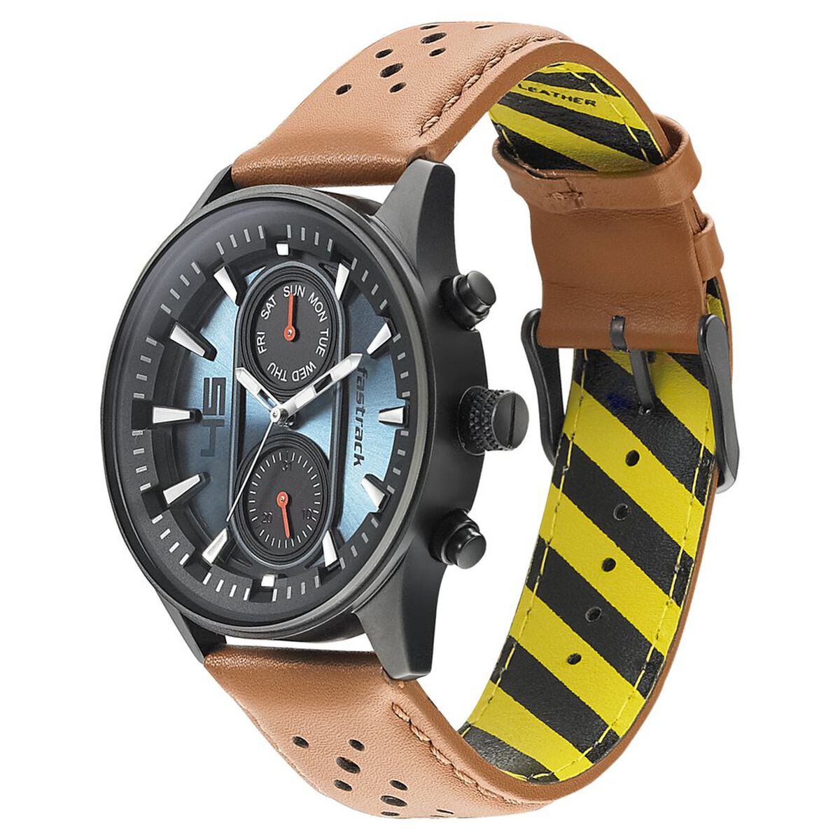 Fastrack Fastfit Quartz Analog with Day and Date Blue Dial Leather Strap Watch for Guys 3