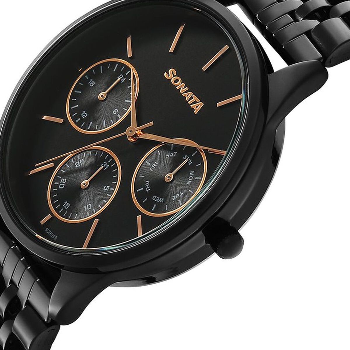 Sonata Eternia Quartz Multifunction Black Dial Metal Strap Watch For Women 4