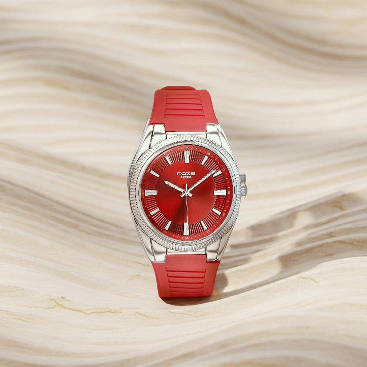 Poze By Sonata Quartz Analog Red Dial Red Silicone Strap Watch For Men 1