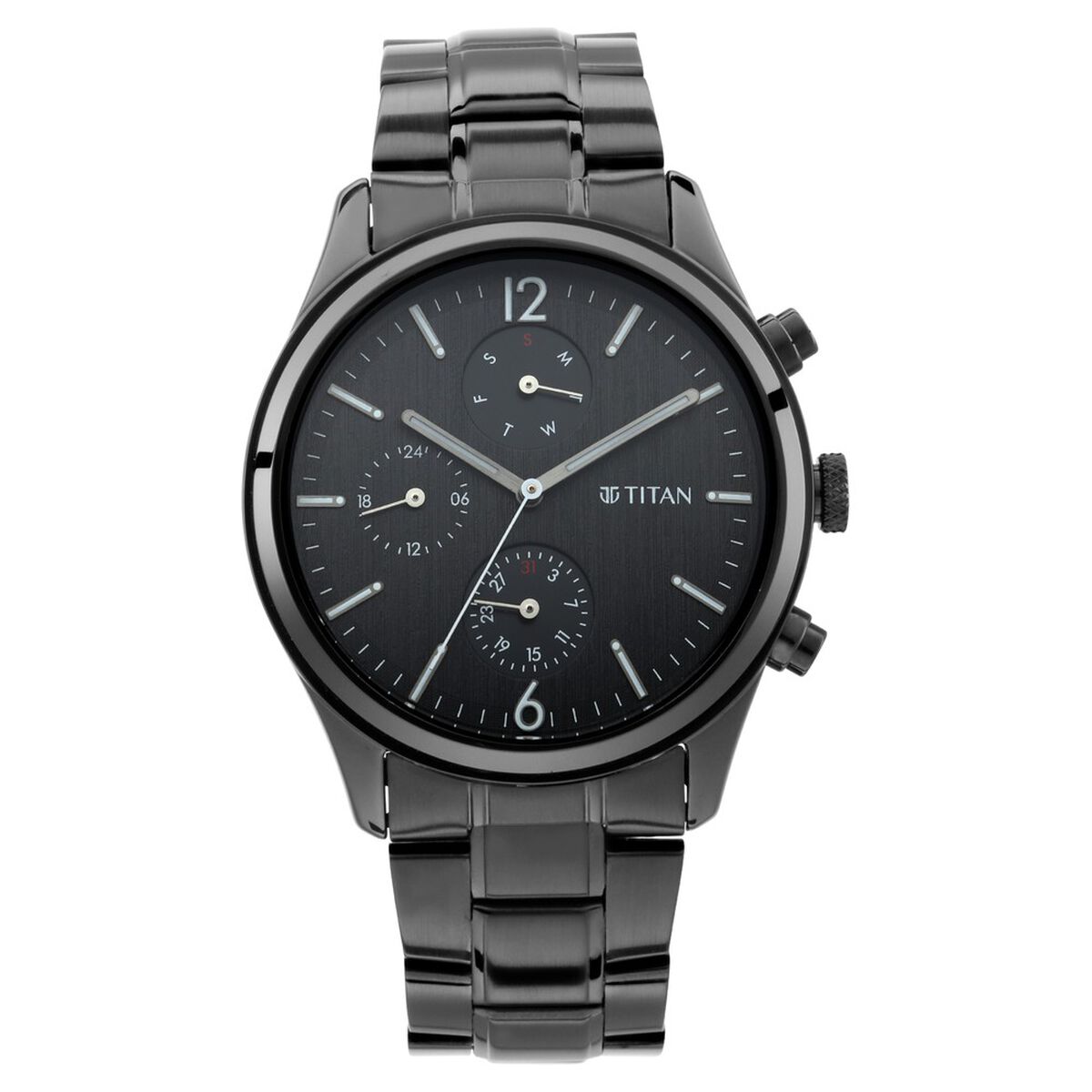 Titan Workwear Multifunction Black Dial Black Metal Strap Watch For Men 3