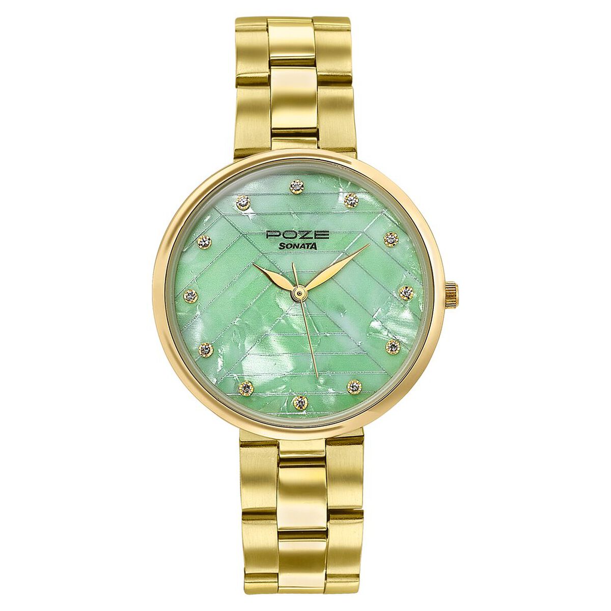 Sonata Poze Quartz Analog Green Dial Golden Colour Stainless Steel Strap Watch For Women 2