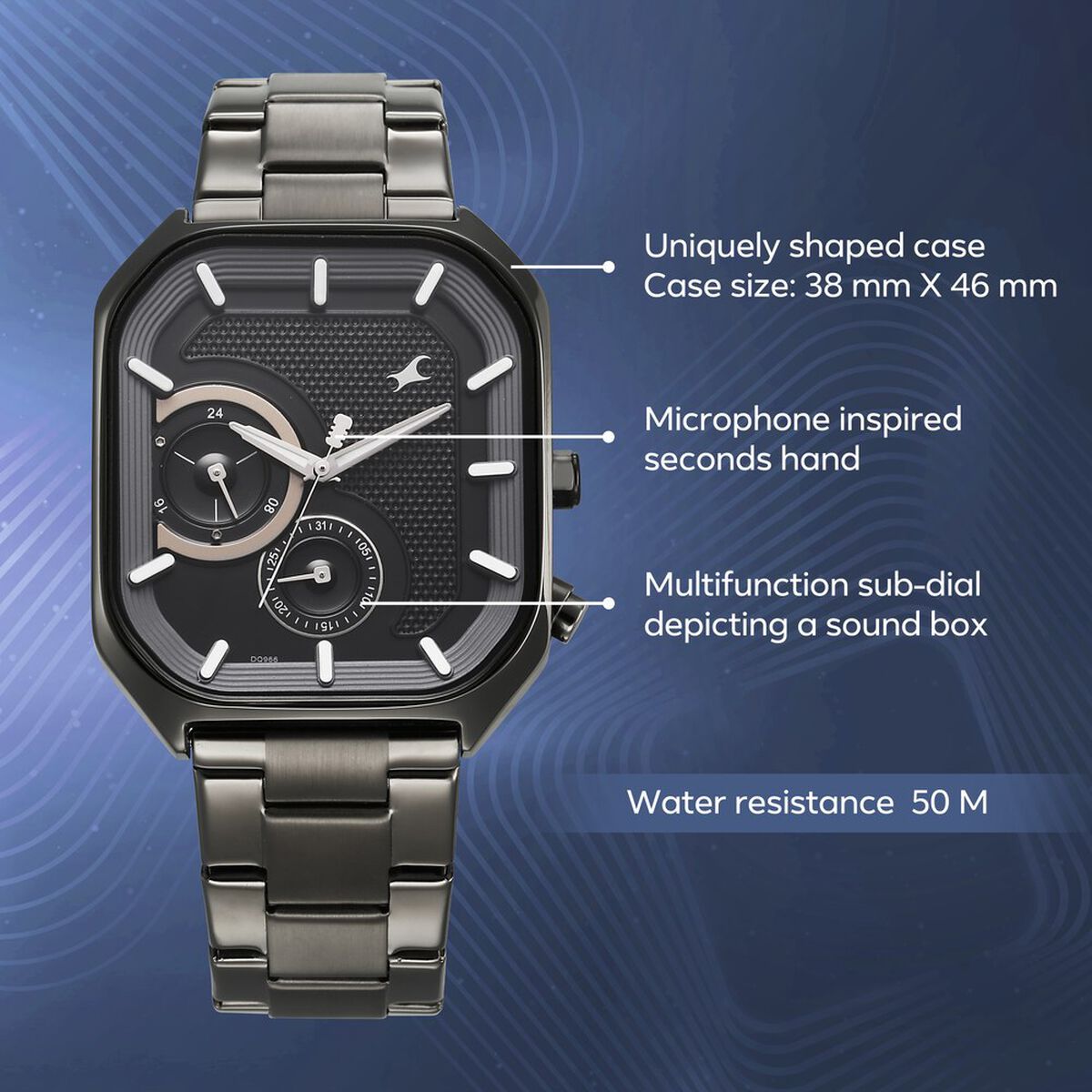 Fastrack Groove Multifunction Black Dial Metal Strap Guy's Watch with Lume indices 3