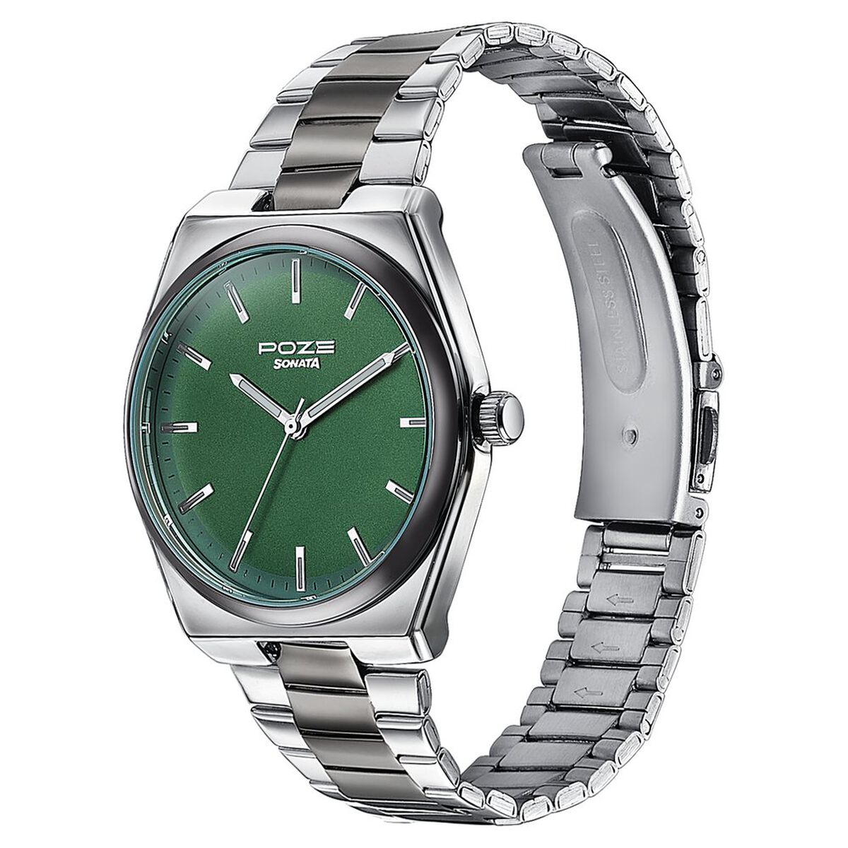 Sonata Poze Quartz Analog Green Dial Two Toned Metal Strap Watch For Men 5