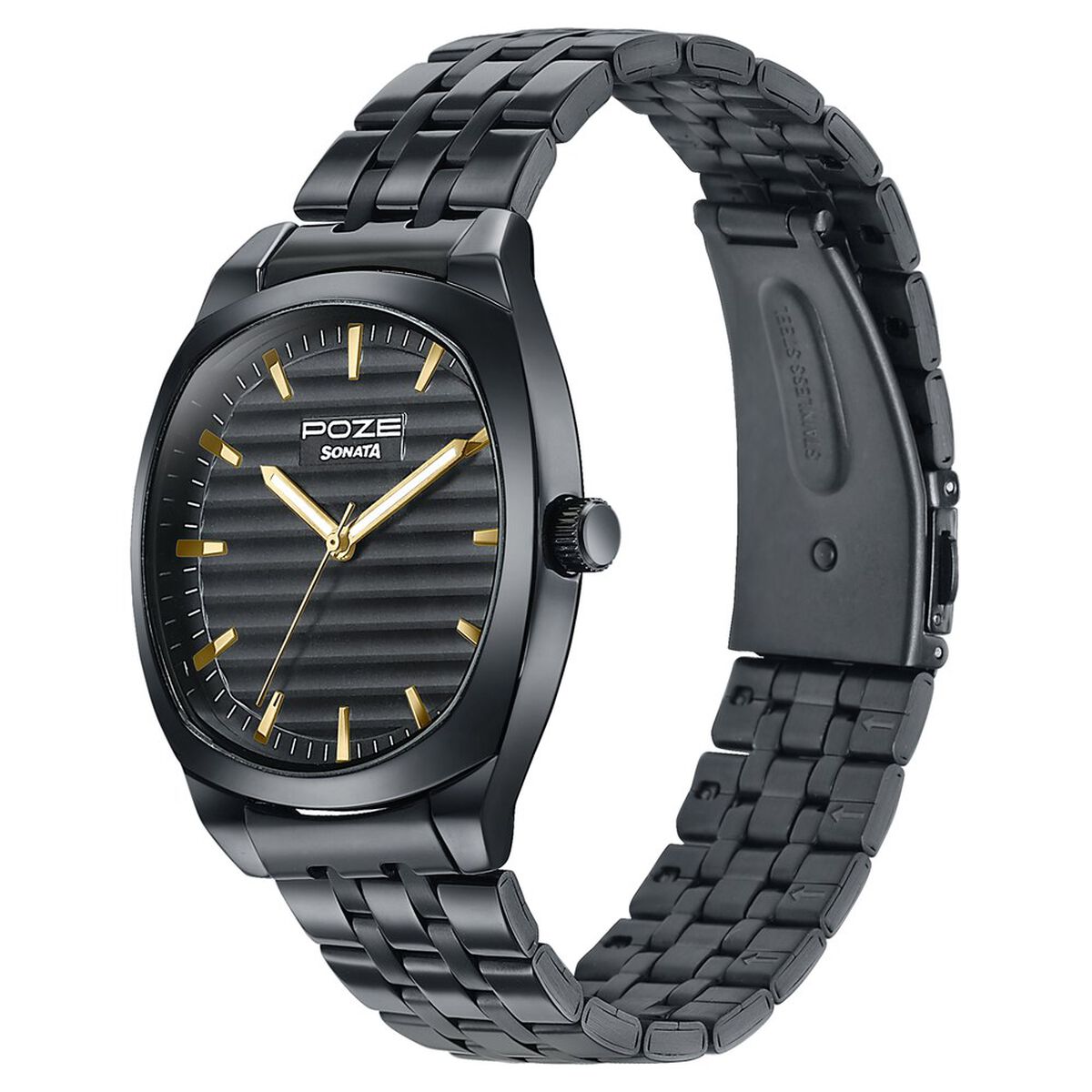 Poze By Sonata Quartz Analog Black Dial Black Metal Strap Watch For Men 5