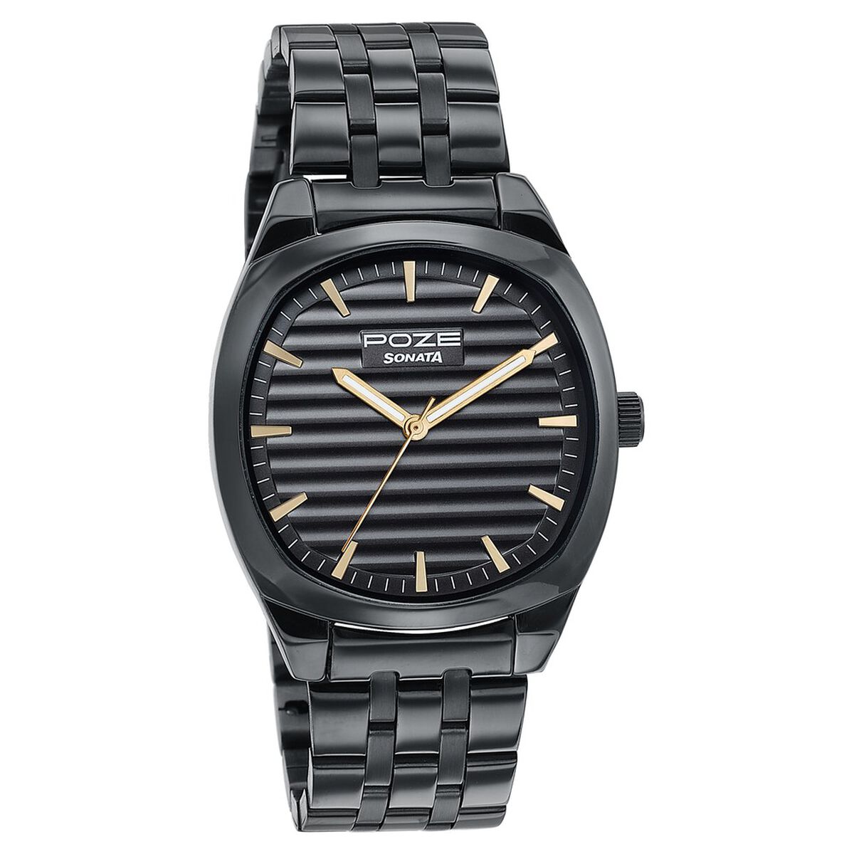 Poze By Sonata Quartz Analog Black Dial Black Metal Strap Watch For Men 3