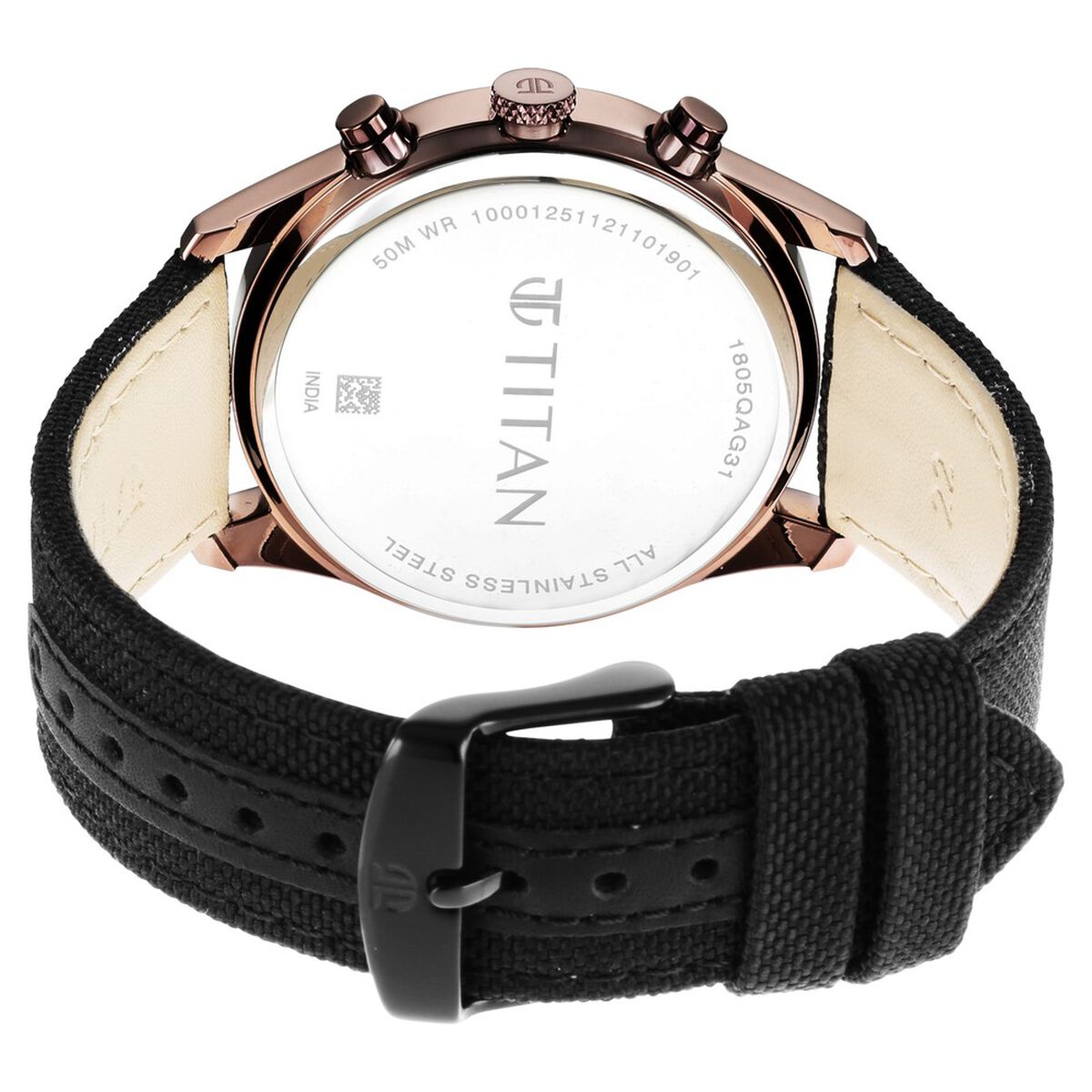 Titan Men's Infinity Chrono watch: Precise Black Dial, Rose Gold Highlights, Durable Leather Strap 5