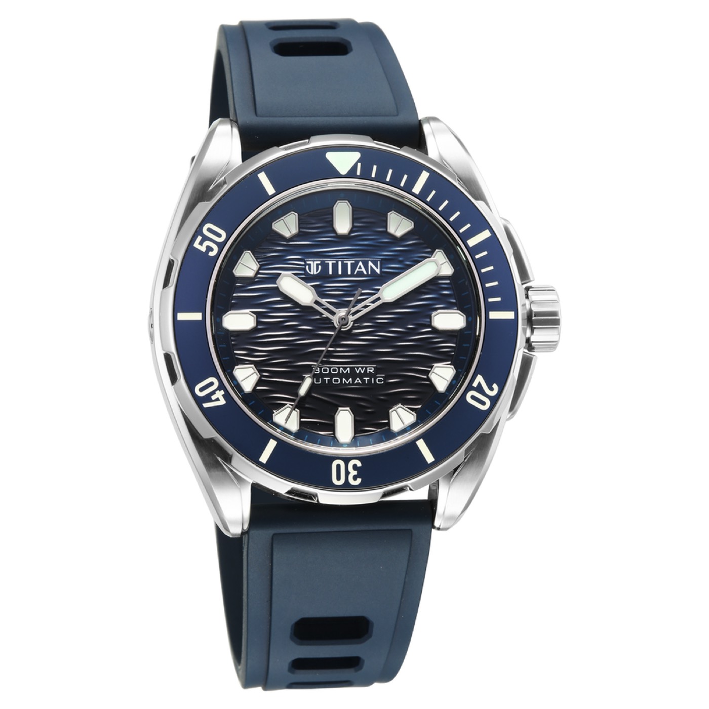 Titan Zero Hour Diver's 300m Automatic Analog with Blue Dial Silver Stainless Steel & Blue FKM Strap Watch for Men 4