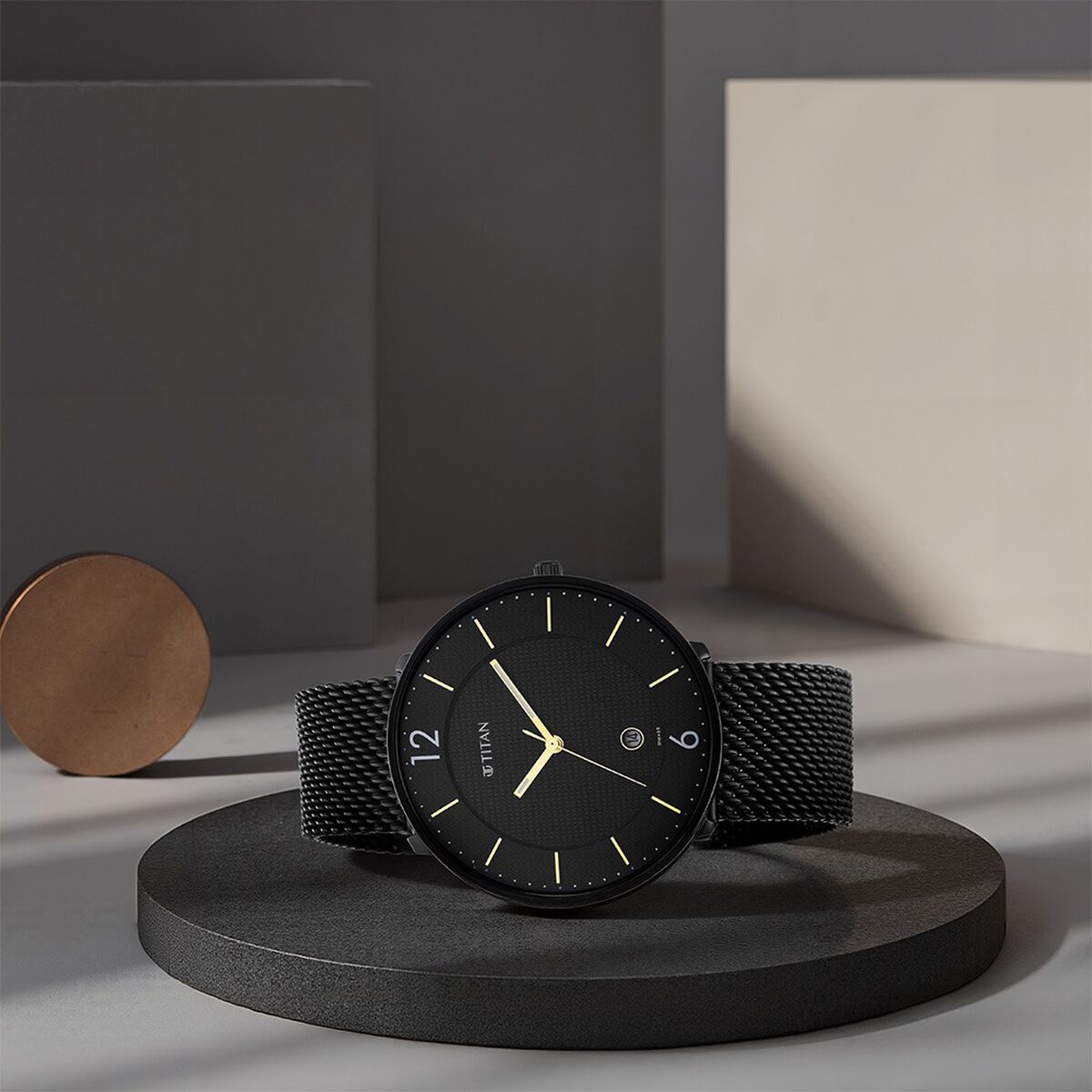 Titan - Black and Gold Collection - Quartz Analog Black Dial Black Stainless Steel Strap watch for Men 1