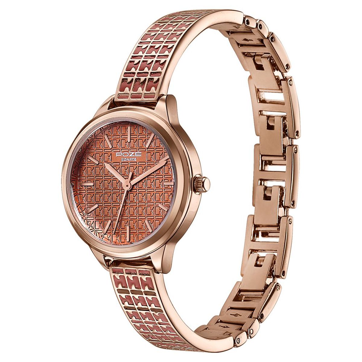 Poze By Sonata Quartz Analog Brown Dial Two Toned Metal Strap Watch For Women 5