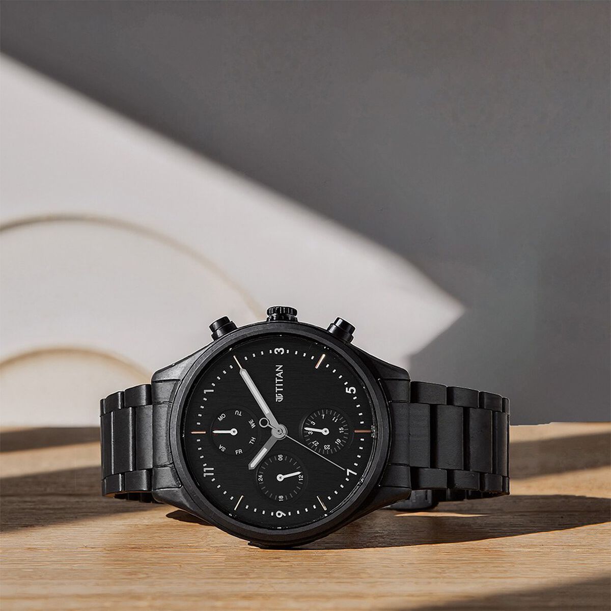 Titan Neo Black Dial Quartz Multifunction Stainless Steel Strap watch for Men 1