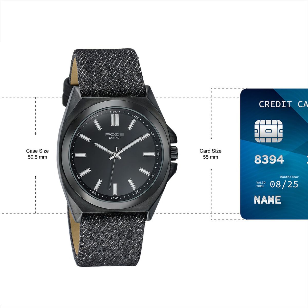 Sonata Poze Quartz Analog Black Dial Black Denim Leather Strap Watch For Men 4