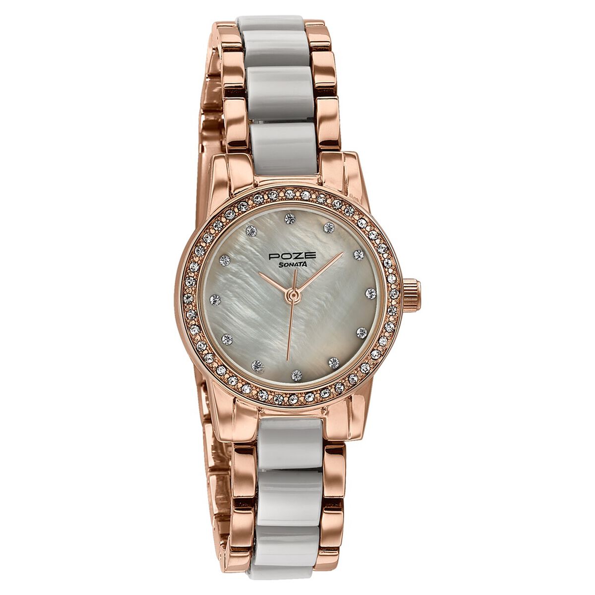 Sonata Poze Quartz Analog Beige Dial Two Toned Metal & Plastic Strap Watch For Women 3