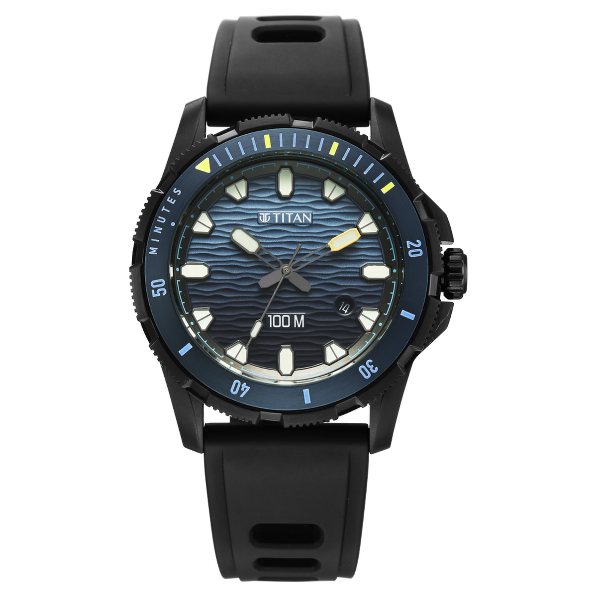 Titan Zero Hour Diver's 100m Analog with Blue Dial Black FKM Strap Watch for Men 1